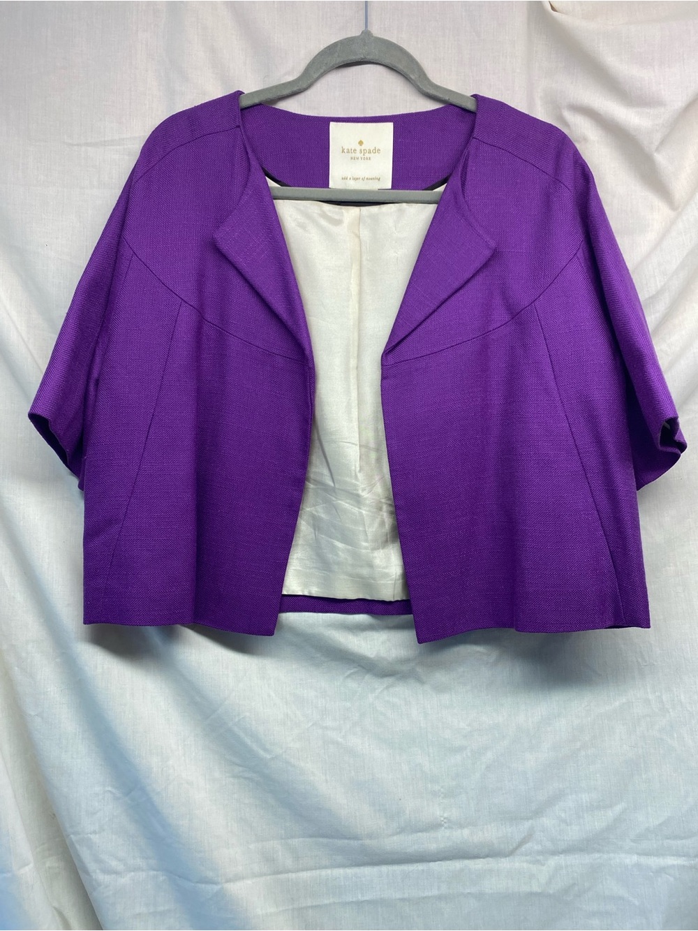 Kate Spade Women’s Purple Short Sleeve Open Front Jacket Blazer - size 4, RARE